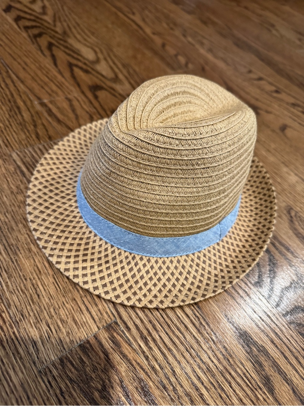 Janie and Jack Tan Straw Fedora with Light Blue Band